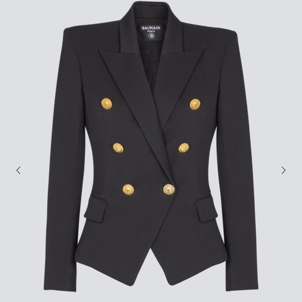 Balmain Paris Grain De Poudre Black Double-Breasted Fitted Blazer - FR 38 US 6